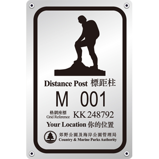 A distance post on hiking trail