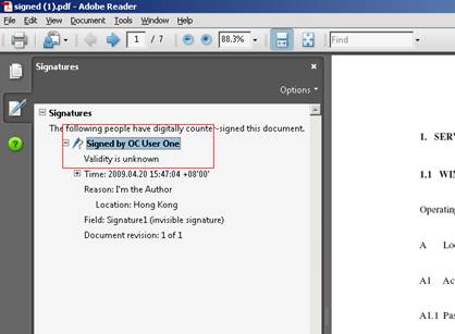 Right-click on the "Signed by" and select Validate Signature;