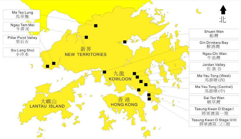 十三个已关闭堆填区的位置